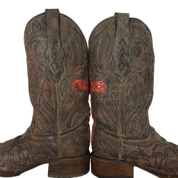 Corral Western Boots Leather Women 6.5M Cross Stud Embroidery Square Toe Cowgirl - Picture 12 of 14